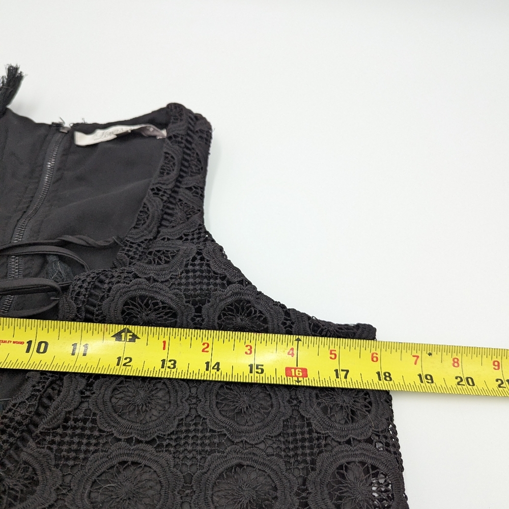 Lovers + Friends Escape Mini Dress Boho Crochet Knit Medium Sleeveless Black - Picture 6 of 11